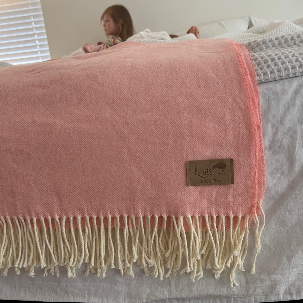 Lands' Down under Coral Pink Fringe Throw Blanket